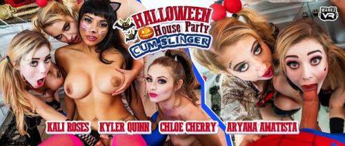 Aryana Amatista, Chloe Cherry, Kali Roses, Kyler Quinn starring in Halloween House Party: Cum-Slinger - WankzVR (FullHD 1080p / 3D / VR)
