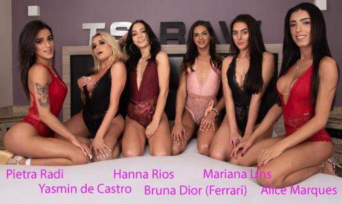 Yasmin de Castro, Pietra Radi, Mariana Lins, Hanna Rios, Bruna Dior, Alice Marques starring in Raw Gangbang By 6 Tgirl All Stars - TSRAW (FullHD 1080p)
