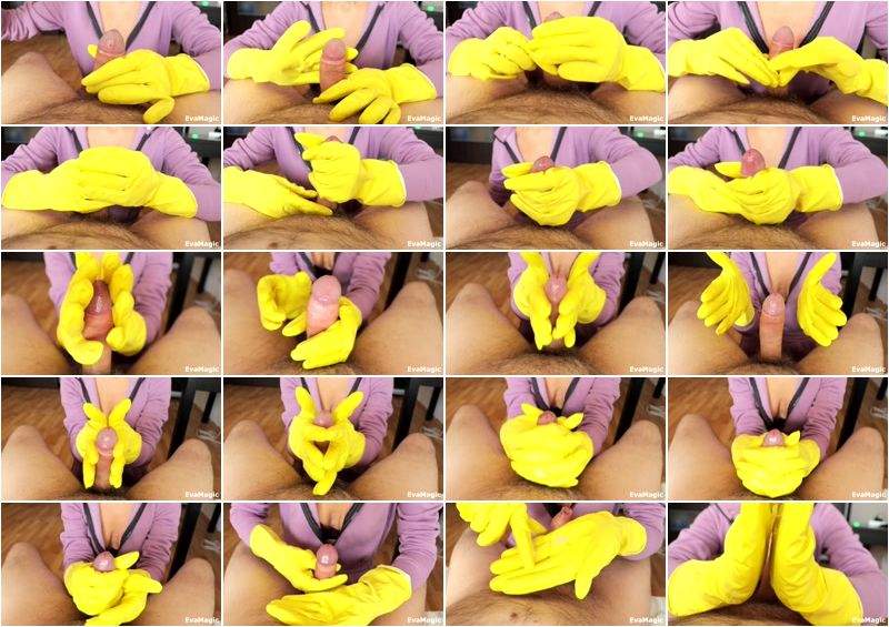 Mistress Milking Cock - Yellow Latex Gloves Femdom Handjob - Evamagic (HD 720p)