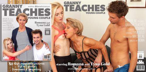 Romana (69), Tyna Gold (23) starring in Granny teaches a young couple the ways of steamy sex - Mature.nl (HD 1060p)