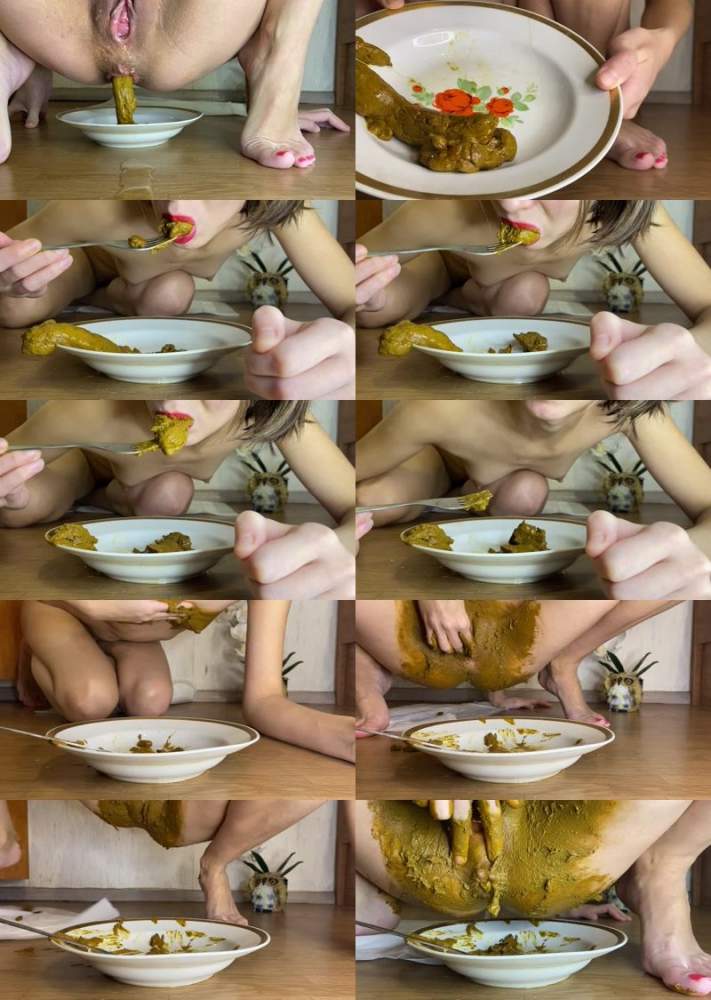 p00girl starring in I pooped onto a plate and eat-I chew with a fork and smearing - ScatShop (FullHD 1080p / Scat)