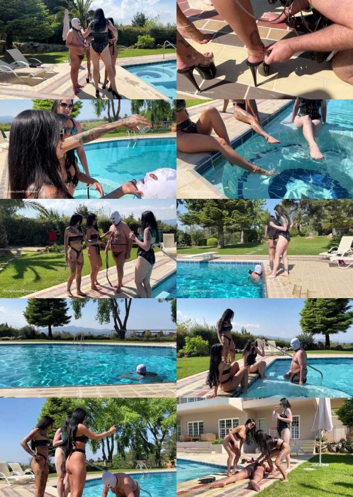 Using House Slave By 3 Dommes On The Pool - EvilWoman (FullHD 1078p)