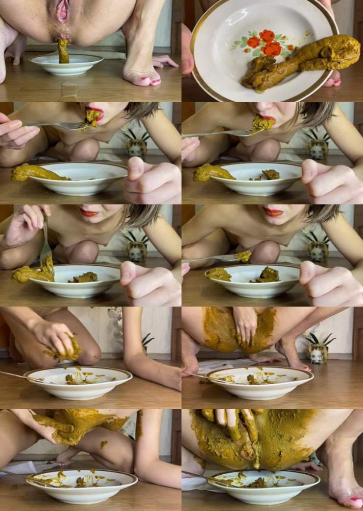 p00girl starring in I pooped onto a plate and eat-I chew with a fork and smearing - ScatShop (FullHD 1080p / Scat)